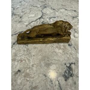 Vintage Heavy Brass Crouching Lion Figure Paperweight 5" JL